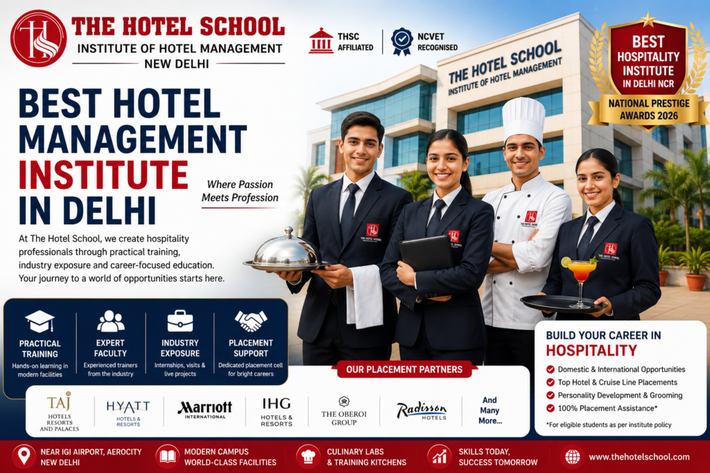 Best hotel management institute in Delhi with students at The Hotel School