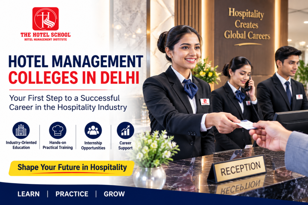 Students at The Hotel School studying hotel management in Delhi