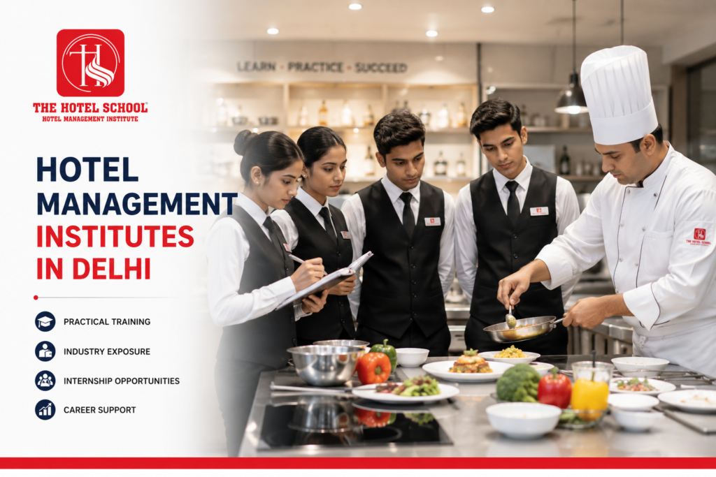 Students receiving practical training at a hotel management institute in Delhi